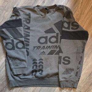 Adidas Men's Black and Gray Crewneck Sweatshirt large logo
